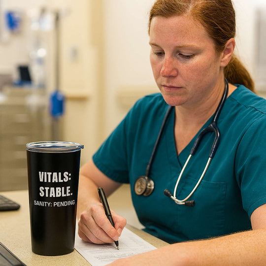 💀 Vitals Stable. Sanity Flatlining. | Black Nurse Tumbler 20oz
