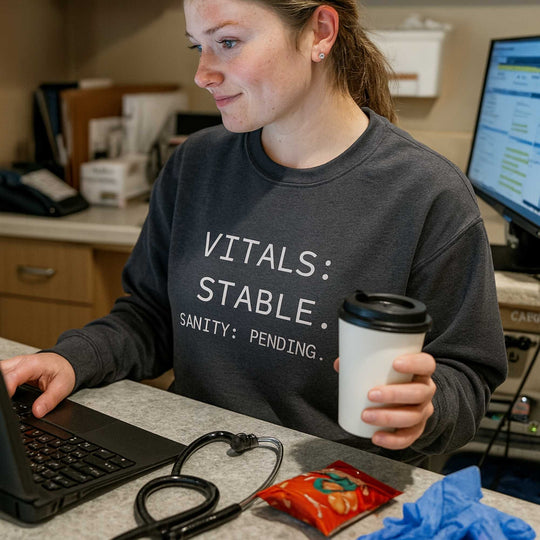 🩺 Vitals Stable. Sanity Pending. | Nurse Burnout Sweatshirt