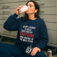⚠️ “Held Together by Caffeine & Crying ⚕️ | Ultimate Burnout Nurse Sweatshirt”