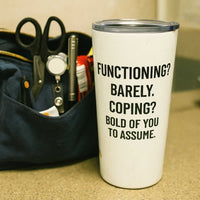 🪡 Held Together by Caffeine & Breakdown | White 20oz Nurse Tumbler