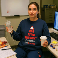 🕛 NPO After Midnight (Except Trauma + Chaos) | Nurse Burnout Sweatshirt