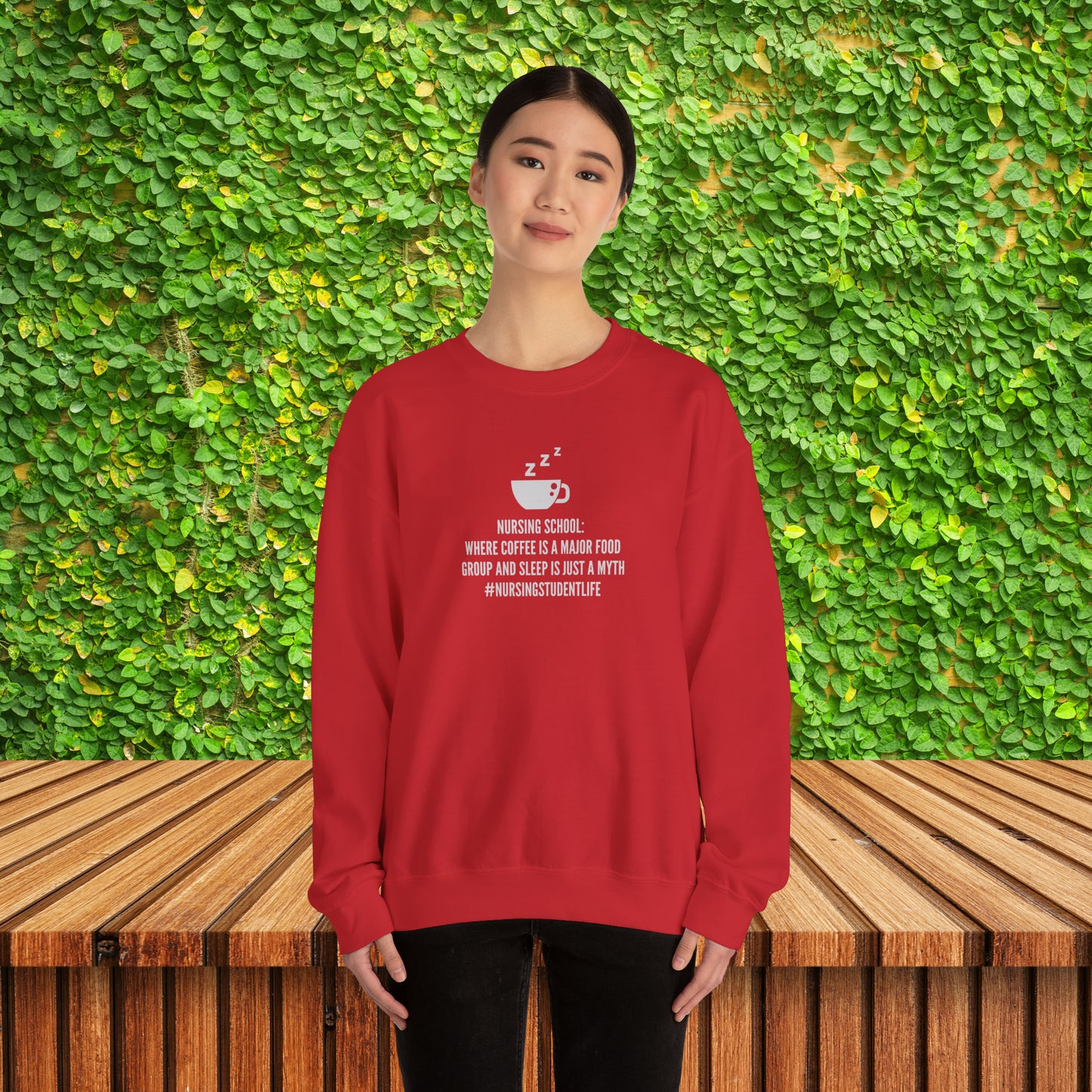 Funny Nursing School Sweatshirt – ‘Coffee is a Food Group, Sleep is a Myth’ – Perfect for Nursing Students! ☕📚