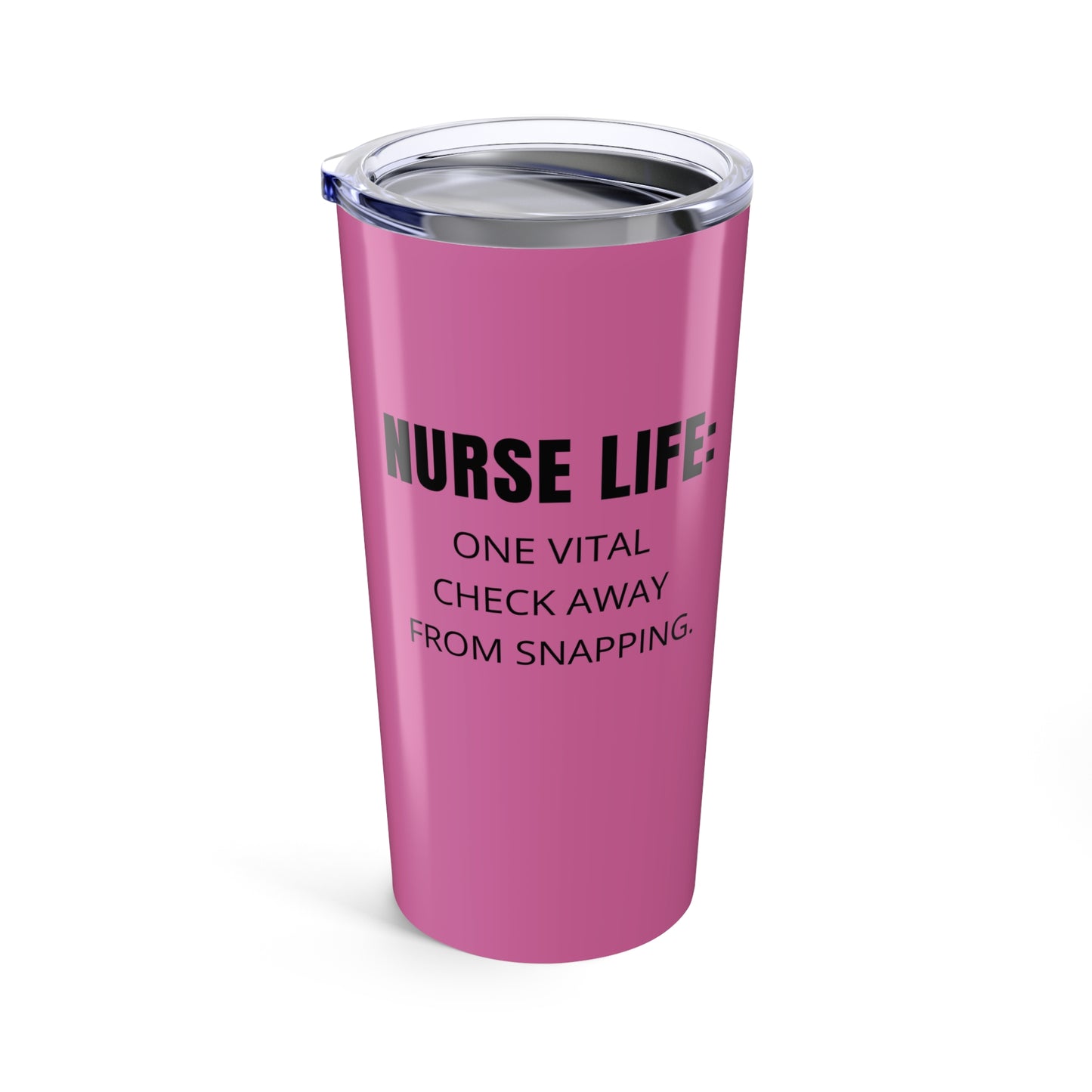 Pink nurse tumbler with bold text reading “Vitals: Stable. Sanity: Pending.” – funny 20oz travel mug for nurses