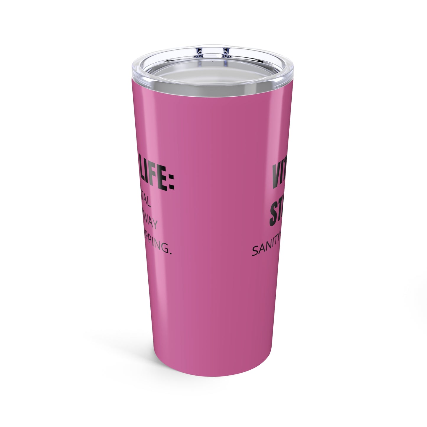 Pink nurse tumbler with bold text reading “Vitals: Stable. Sanity: Pending.” – funny 20oz travel mug for nurses