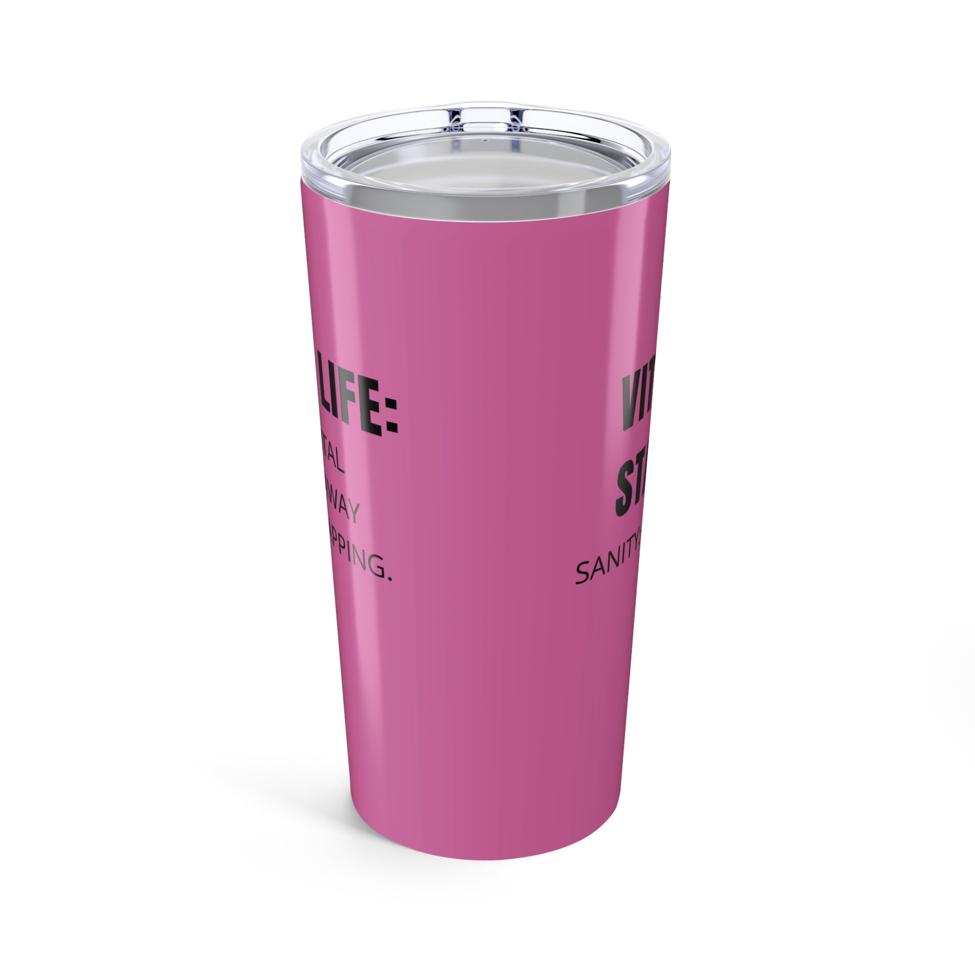 Pink nurse tumbler with bold text reading “Vitals: Stable. Sanity: Pending.” – funny 20oz travel mug for nurses