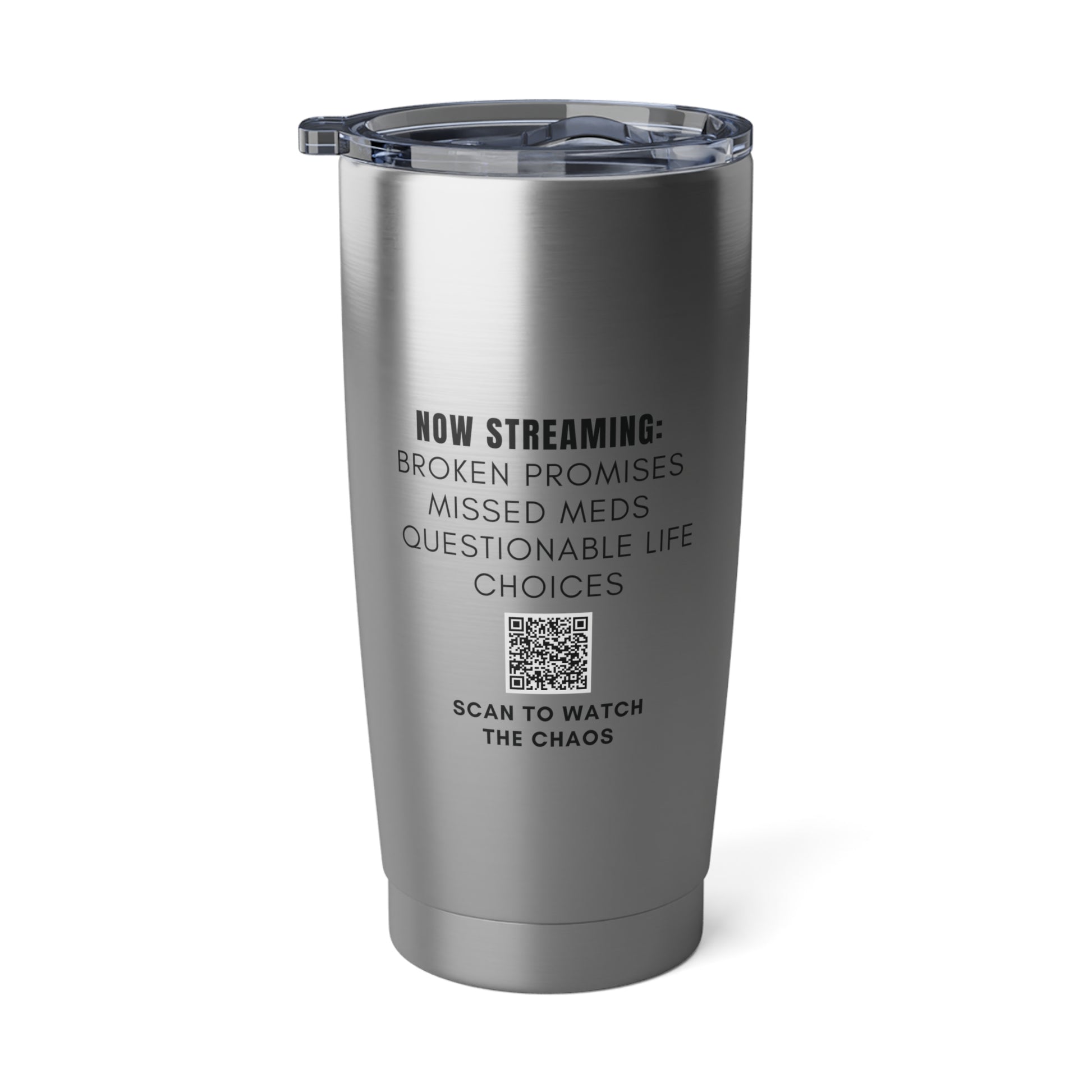  Clean studio shot of ‘Report’ nurse tumbler with stainless steel finish and lid