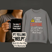 Square thumbnail image of the Burnout Relief Kit from Beyond Bedside featuring a mug, sticker, and grey crewneck with burnout-themed nurse humor. Perfect for sarcastic ICU survival and med room meltdowns.