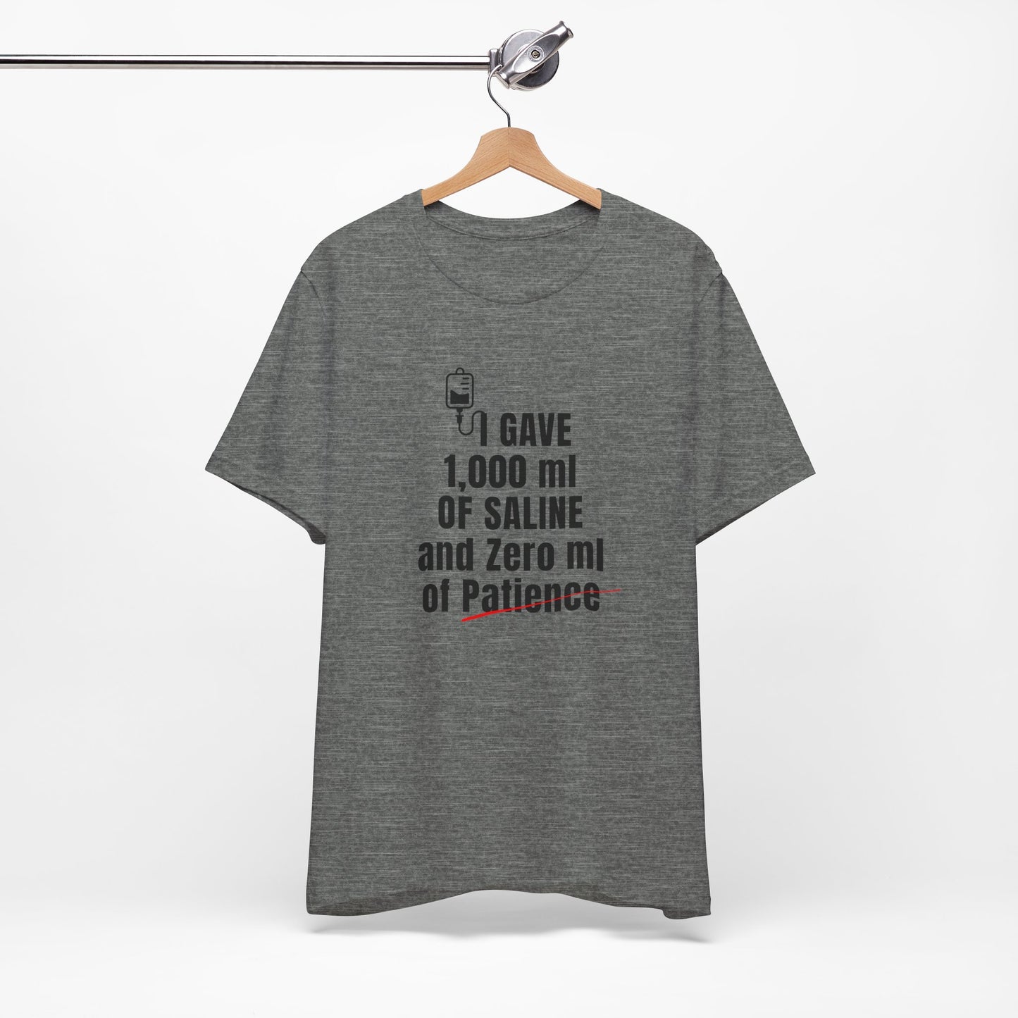 Dark grey version laid flat with signature sarcasm-loaded quote.
