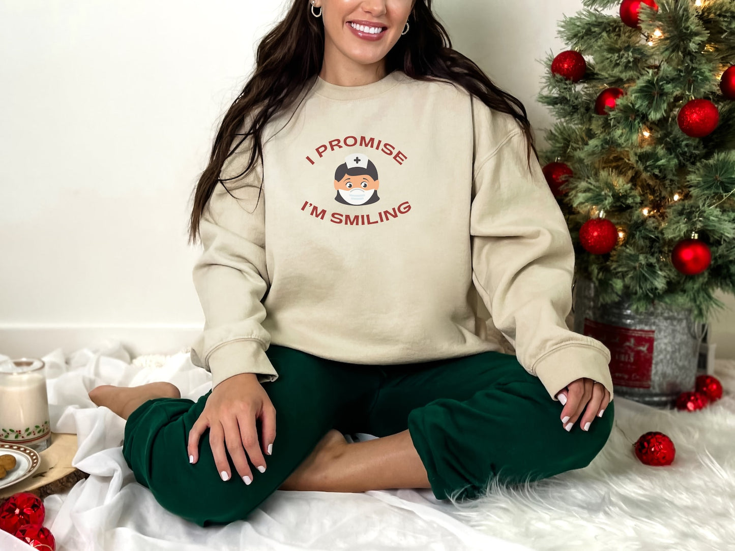 Masked Nurse Sweatshirt – ‘I Promise, I’m Smiling’ – Humor and Comfort for Healthcare Heroes! 😷✨