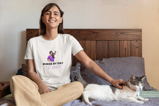 👩‍⚕️🐱 “Nurse by Day, Cat Lover by Night” T-Shirt 👩‍⚕️🌜