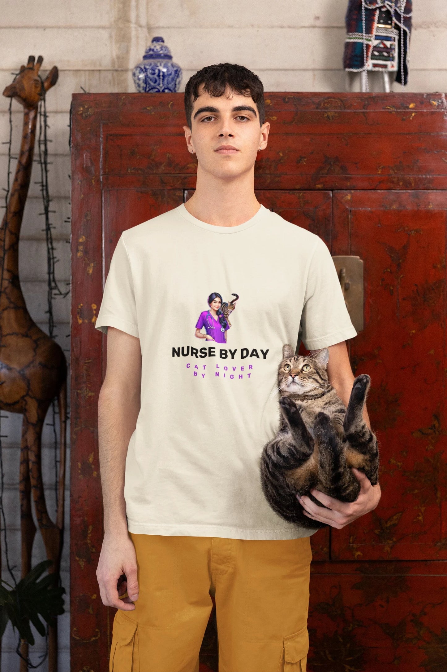 👩‍⚕️🐱 “Nurse by Day, Cat Lover by Night” T-Shirt 👩‍⚕️🌜