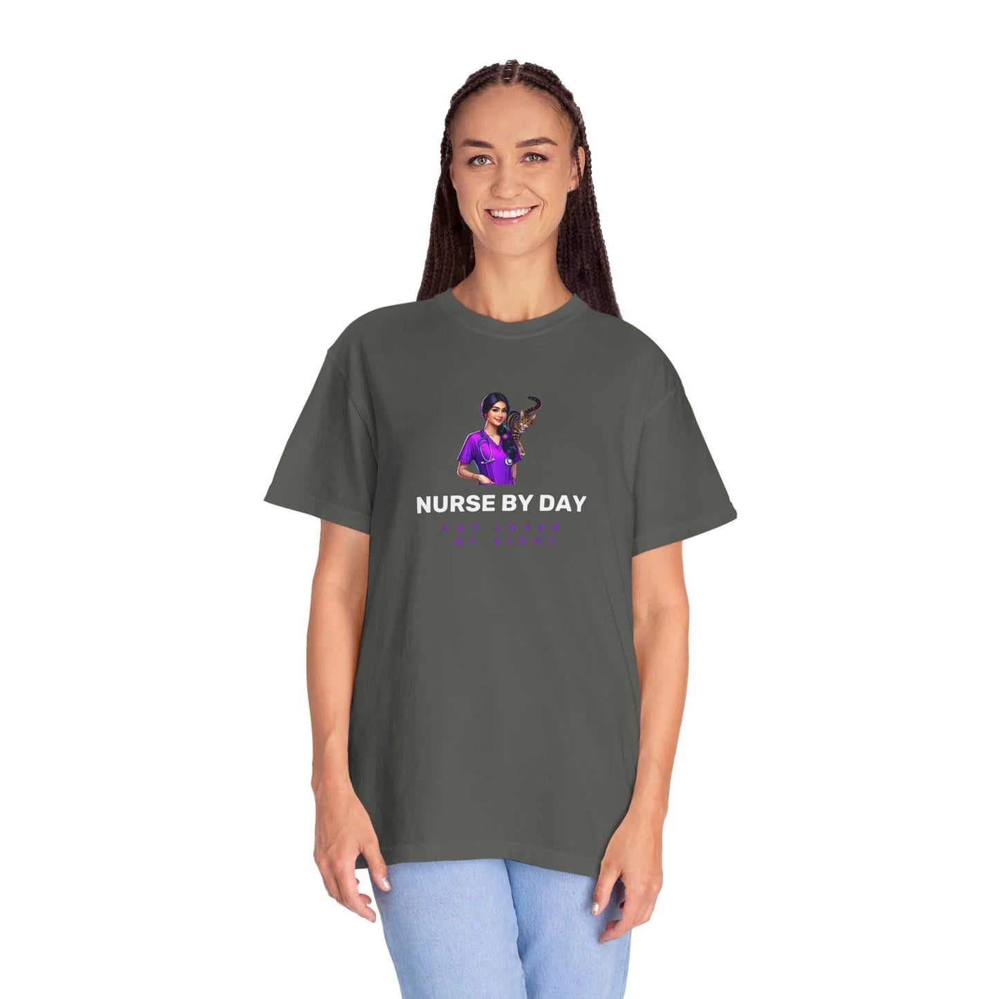 👩‍⚕️🐱 “Nurse by Day, Cat Lover by Night” T-Shirt 👩‍⚕️🌜