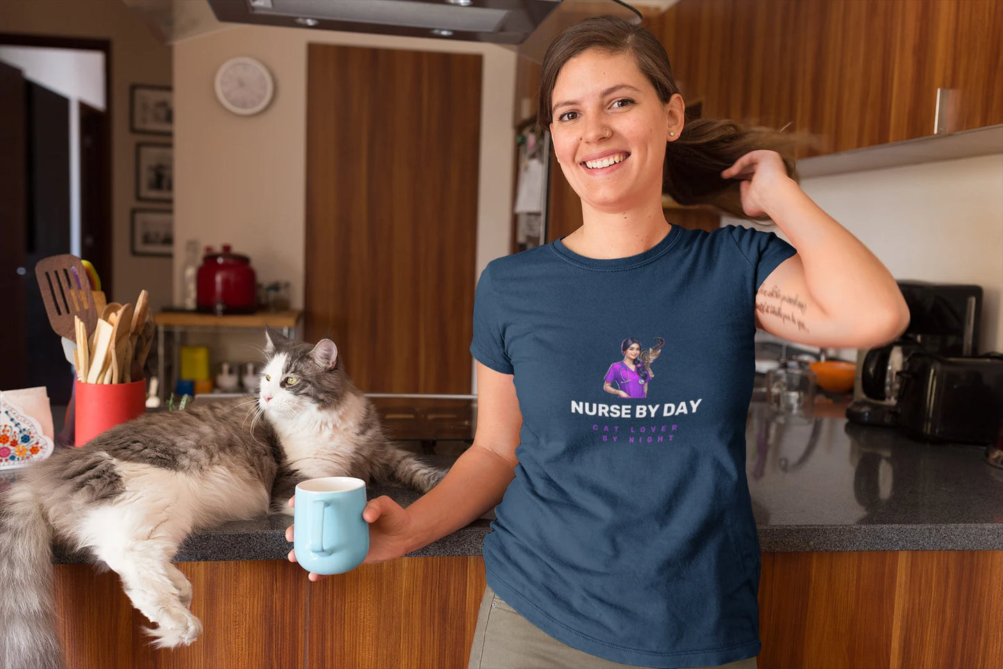 👩‍⚕️🐱 “Nurse by Day, Cat Lover by Night” T-Shirt 👩‍⚕️🌜