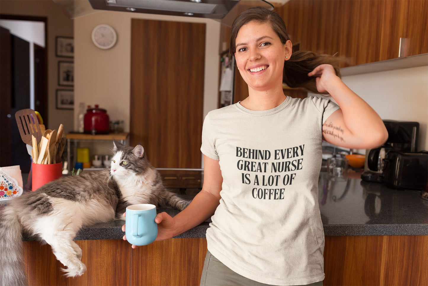 Behind Every Great Nurse Is a Lot of Coffee – Funny Nursing Shirt for Caffeine Lovers