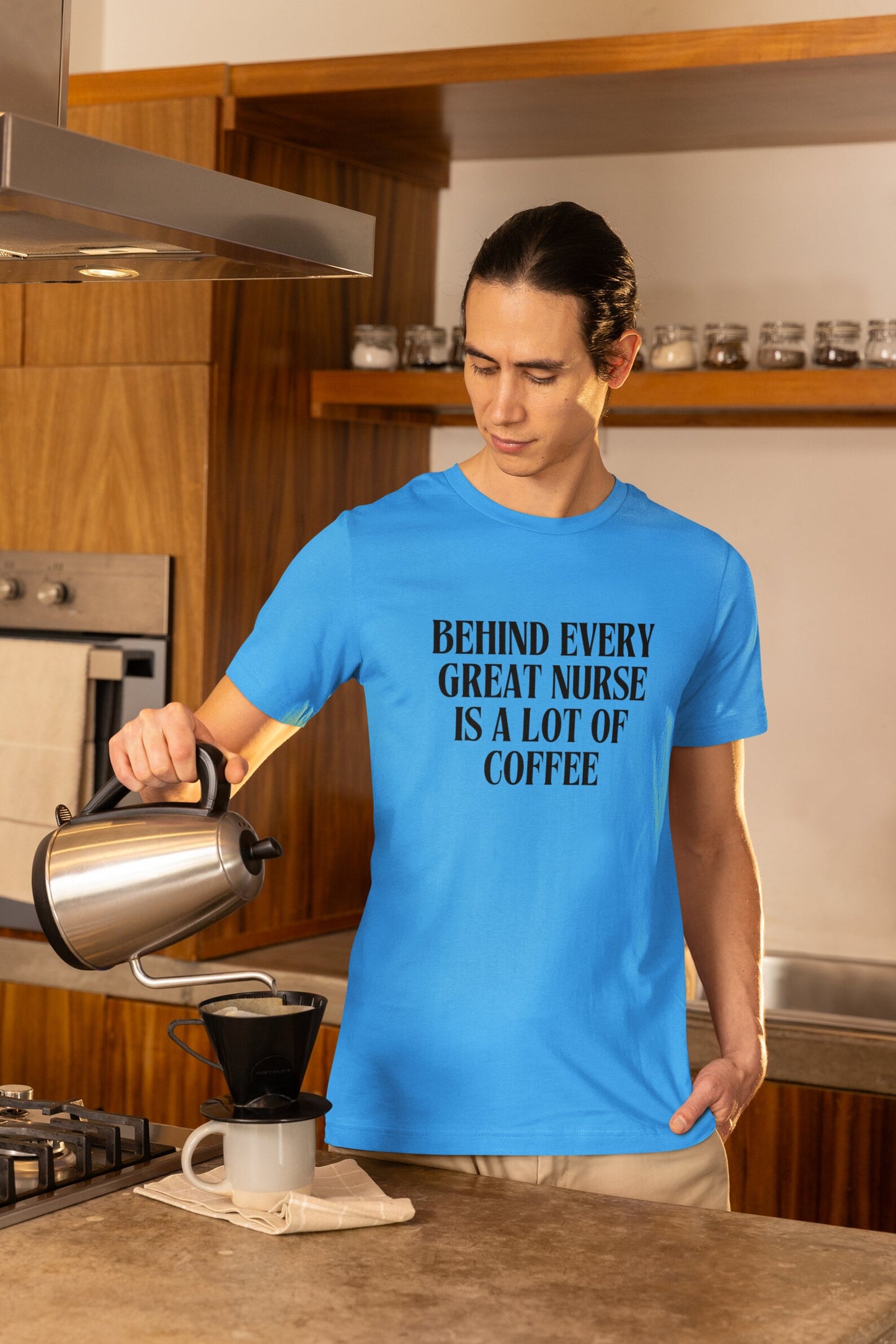 Behind Every Great Nurse Is a Lot of Coffee – Funny Nursing Shirt for Caffeine Lovers